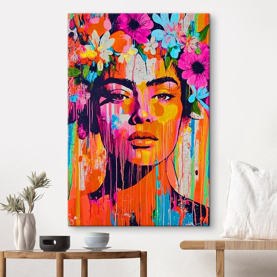 Gemälde einer Frau mit Blumen auf dem Kopf
