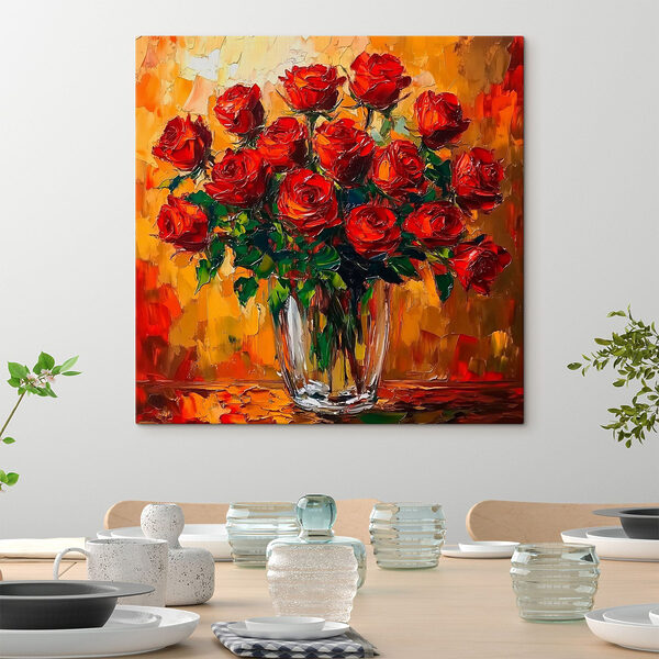 Gemälde eines Blumenstraußes aus roten Rosen Gemälde eines Blumenstraußes aus roten Rosen