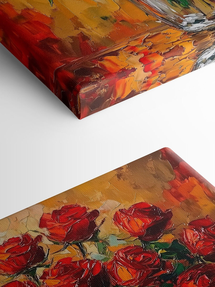Gemälde eines Blumenstraußes aus roten Rosen Gemälde eines Blumenstraußes aus roten Rosen