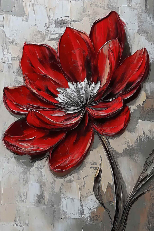 Rote Blume auf einer grauen Fläche Rote Blume auf einer grauen Fläche