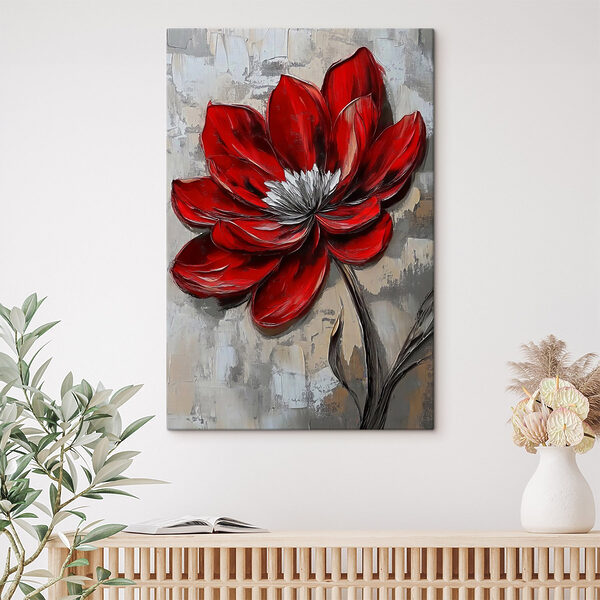 Rote Blume auf einer grauen Fläche Rote Blume auf einer grauen Fläche