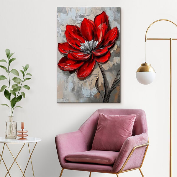 Rote Blume auf einer grauen Fläche Rote Blume auf einer grauen Fläche