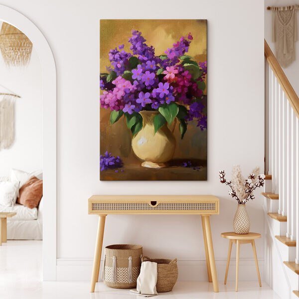 Gemälde von lila Blumen in einer Vase Gemälde von lila Blumen in einer Vase