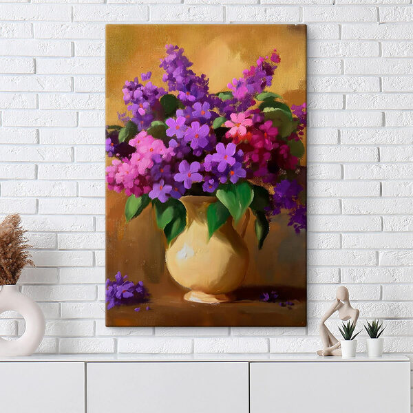 Gemälde von lila Blumen in einer Vase Gemälde von lila Blumen in einer Vase