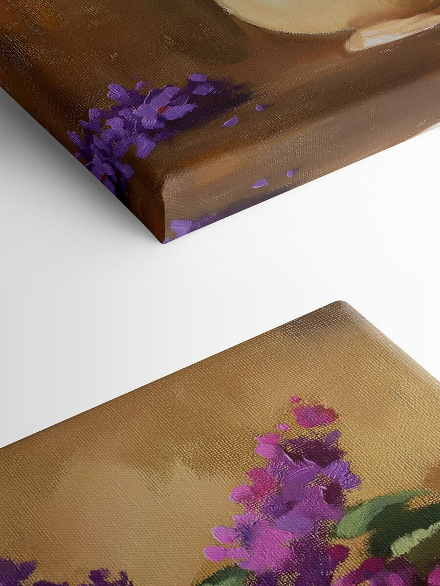 Gemälde von lila Blumen in einer Vase