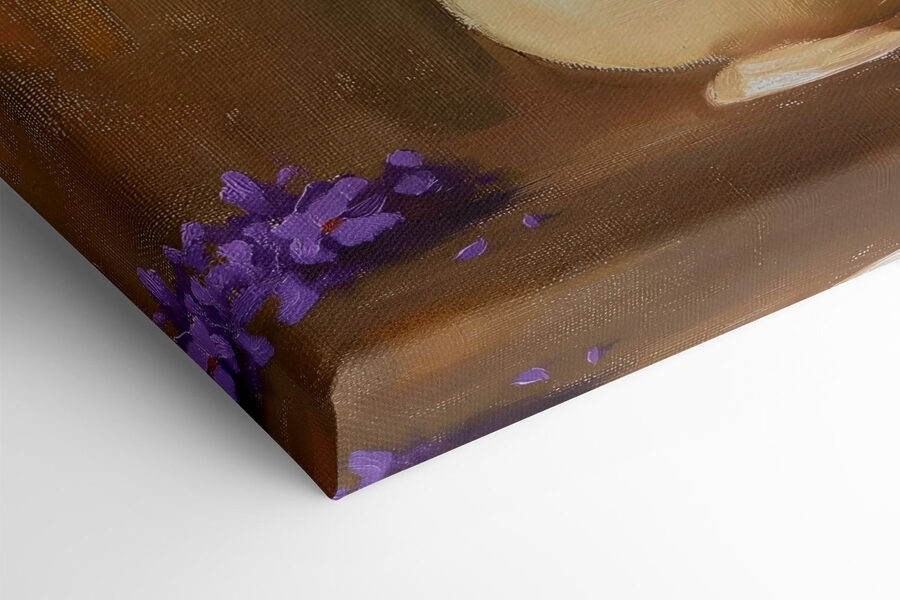 Gemälde von lila Blumen in einer Vase