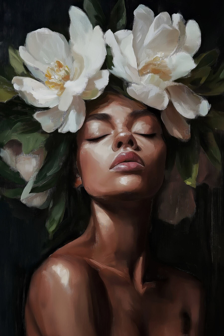 Frau mit Blumen im Haar