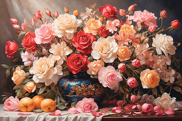 Vase mit Blumen und Früchten Vase mit Blumen und Früchten