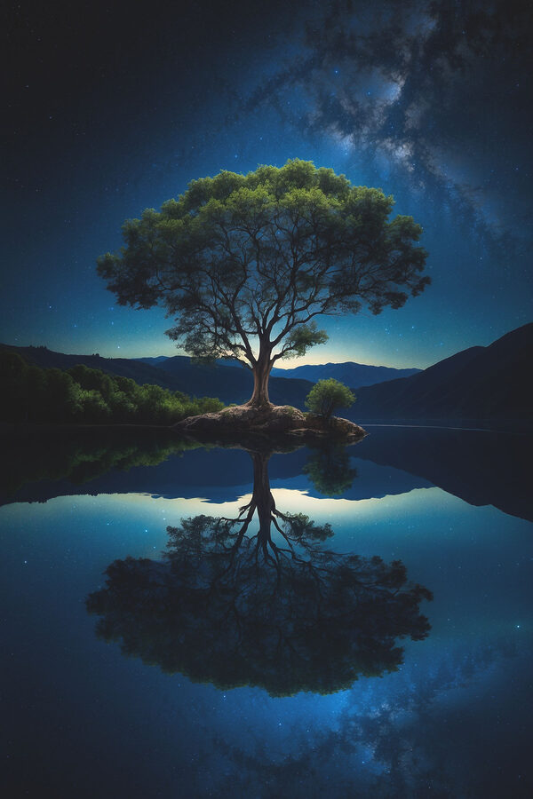 Baum auf einer Insel in einem See Baum auf einer Insel in einem See