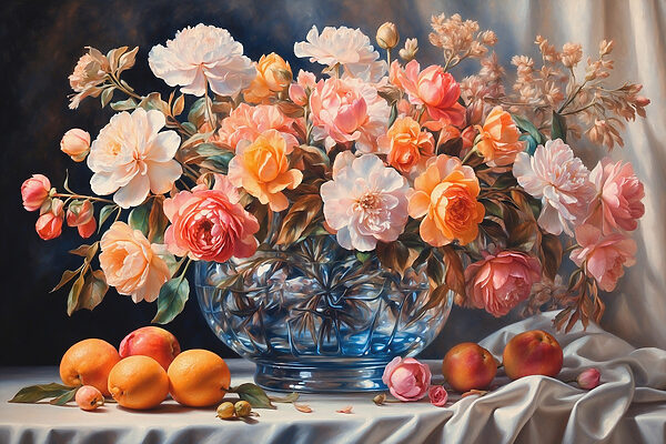 Painting of flowers in a glass vase