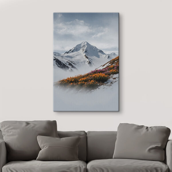 Berg mit Schnee und Blumen Berg mit Schnee und Blumen