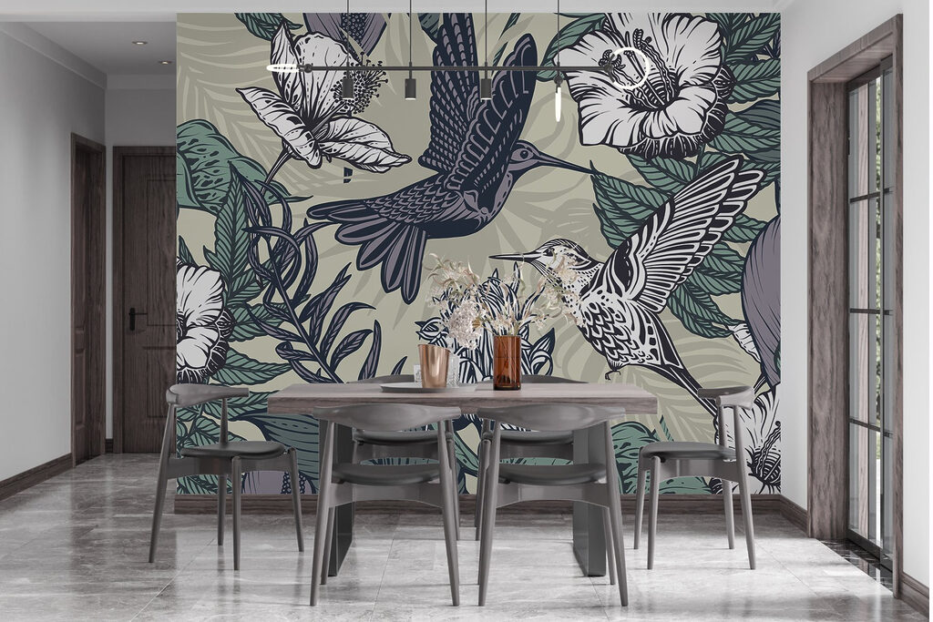 Bird flying over flowers