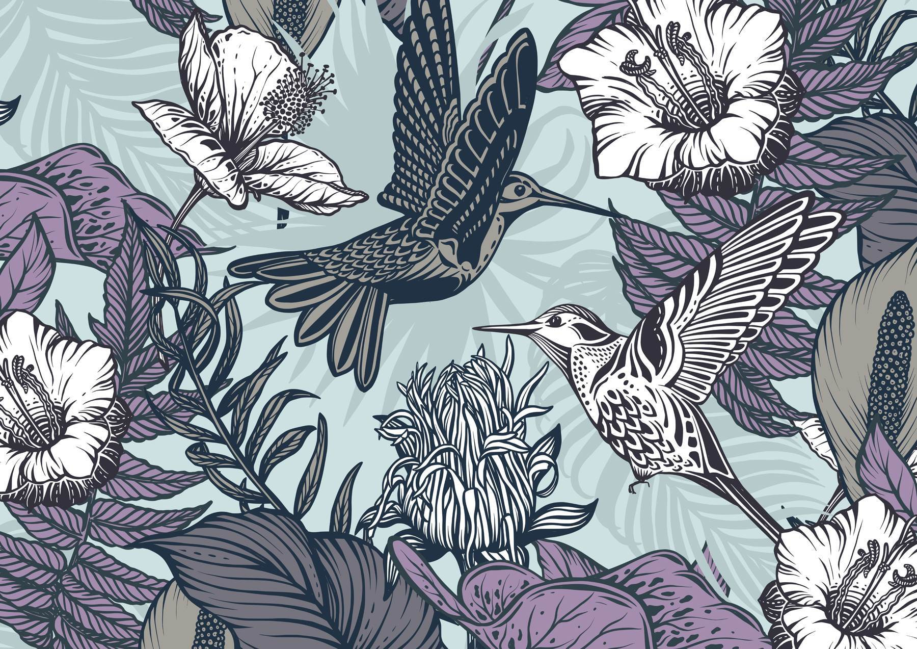 Bird flying next to flowers Bird flying next to flowers