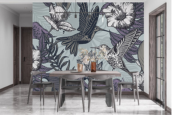 Bird flying next to flowers Bird flying next to flowers