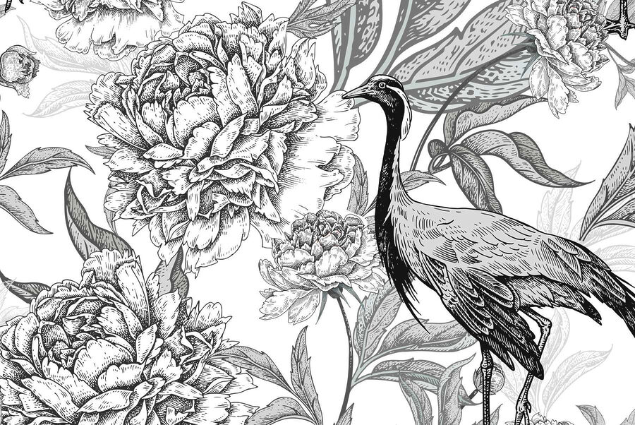 Vogel und Blumen auf einem weißen Hintergrund Vogel und Blumen auf einem weißen Hintergrund