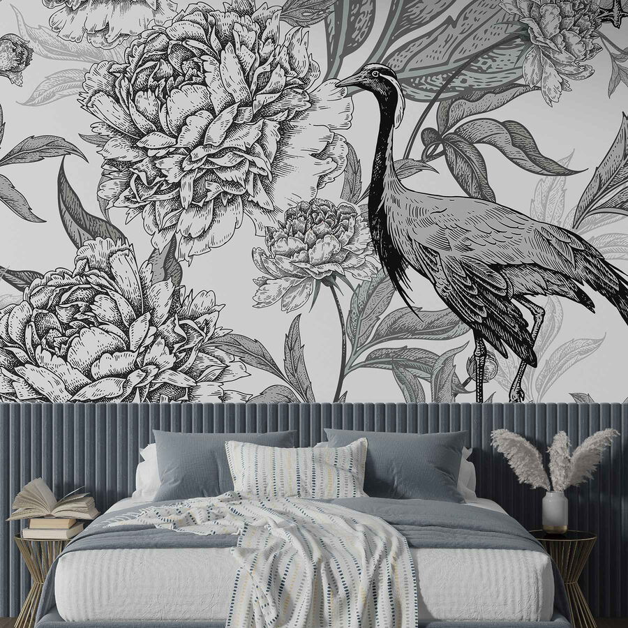 Vogel und Blumen auf einem weißen Hintergrund Vogel und Blumen auf einem weißen Hintergrund