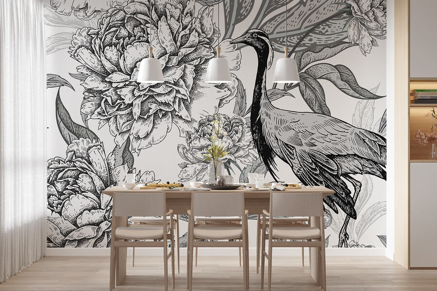 Vogel und Blumen auf einem weißen Hintergrund Vogel und Blumen auf einem weißen Hintergrund