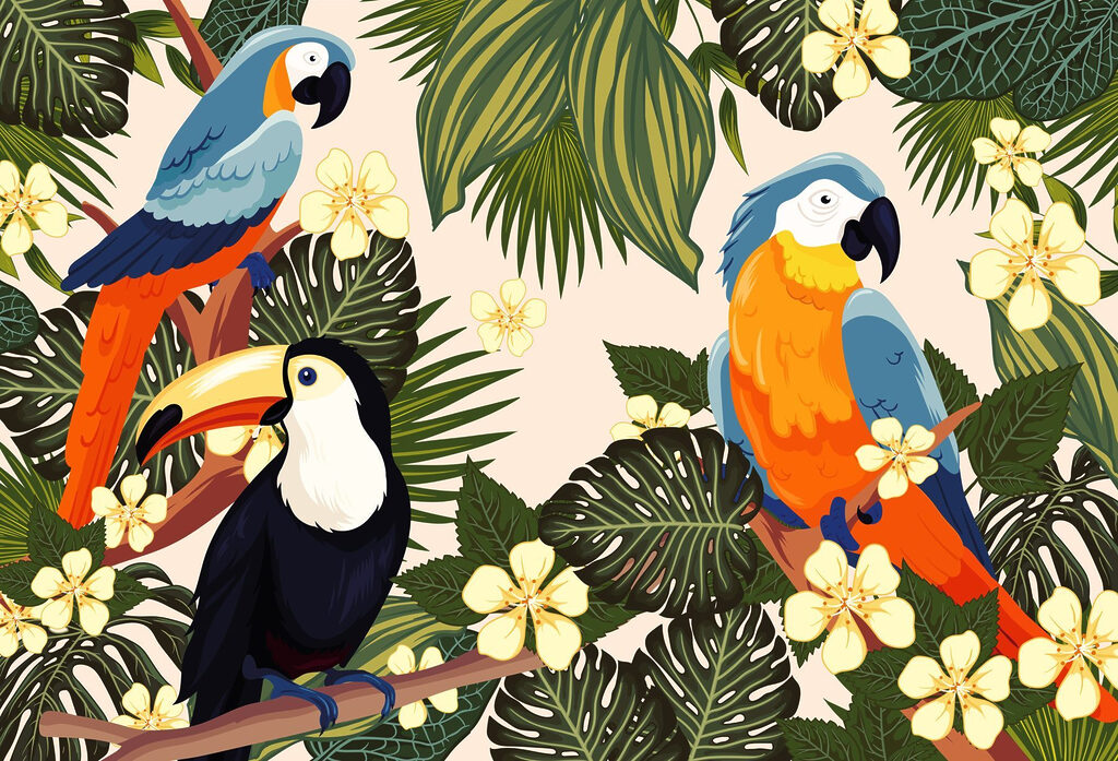 Group of birds on a tree branch