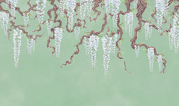 Malerei von weißen Blumen auf einem Baum Malerei von weißen Blumen auf einem Baum