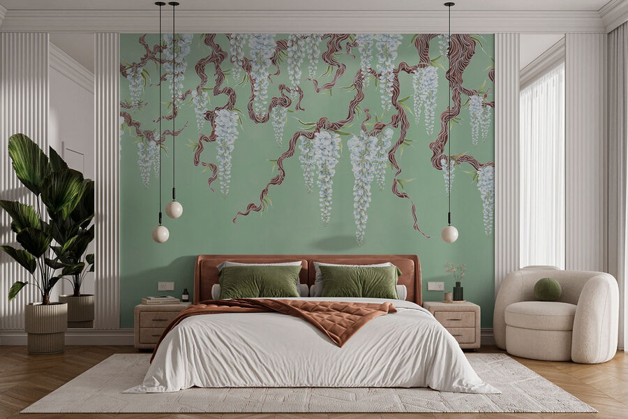 Malerei von weißen Blumen auf einem Baum