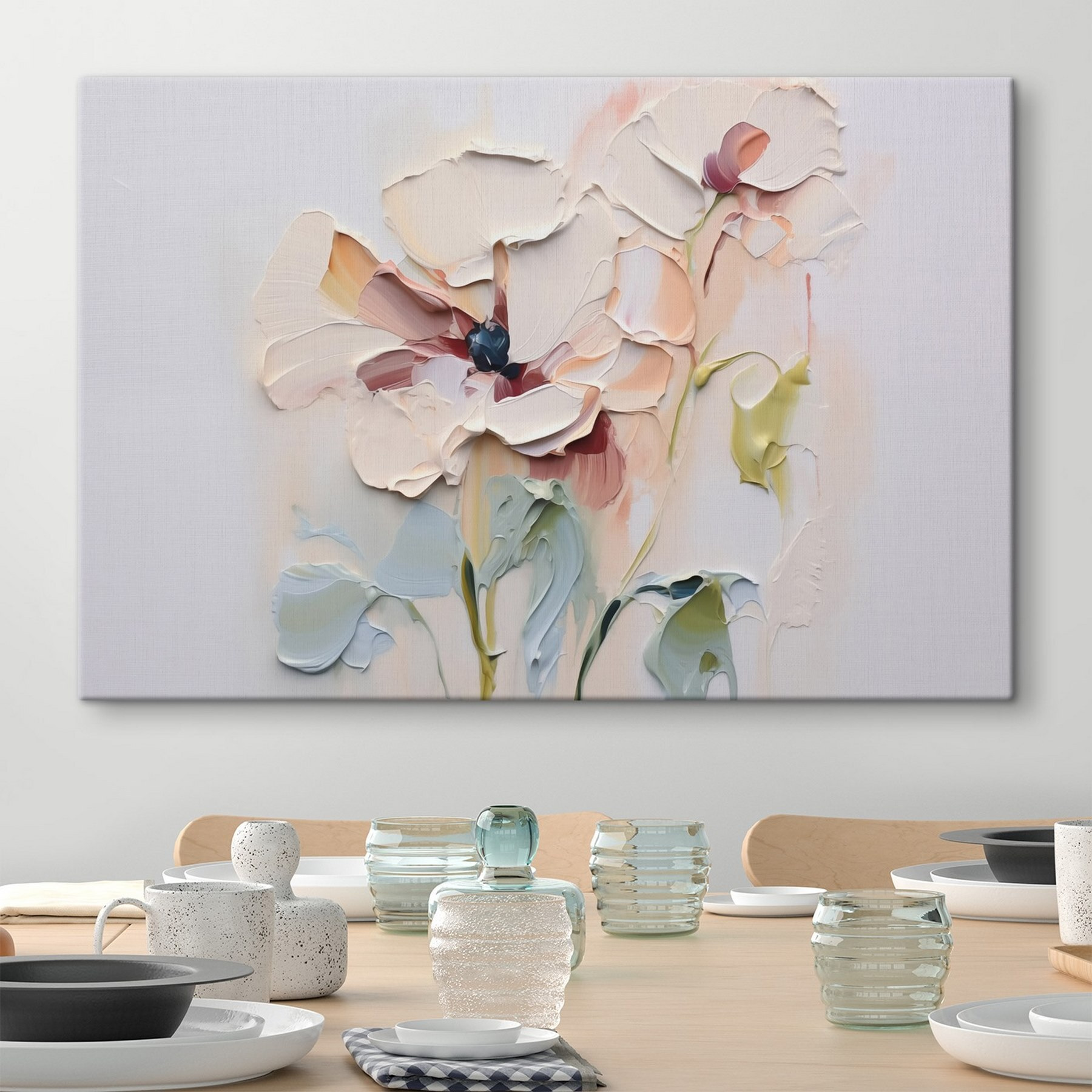 Painting of flowers on a white surface Painting of flowers on a white surface