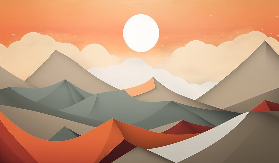 Bergkette mit orangefarbenen und grauen Hügeln