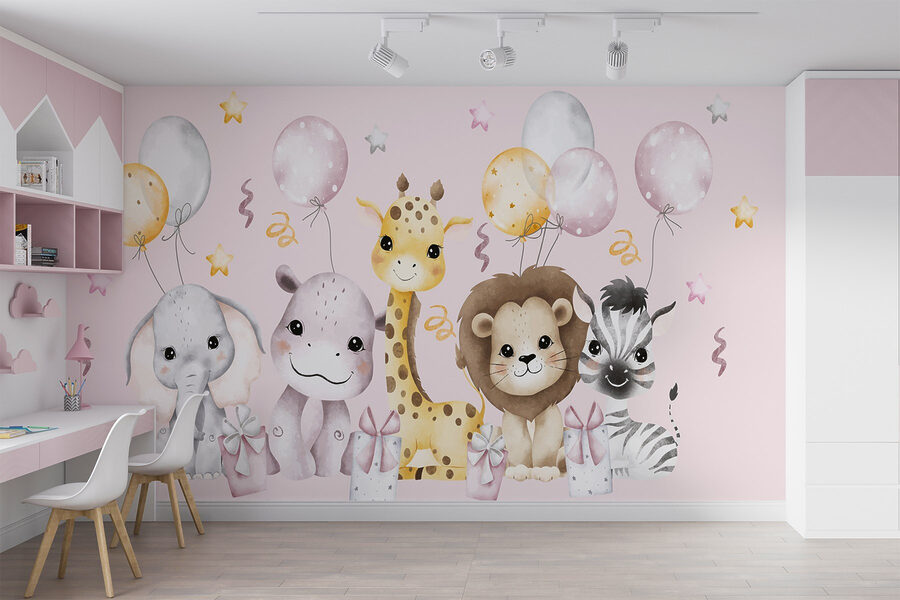 Gruppe von Tieren mit Luftballons
