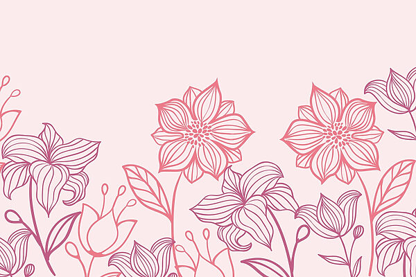 Linie von Blumen mit Blättern Linie von Blumen mit Blättern