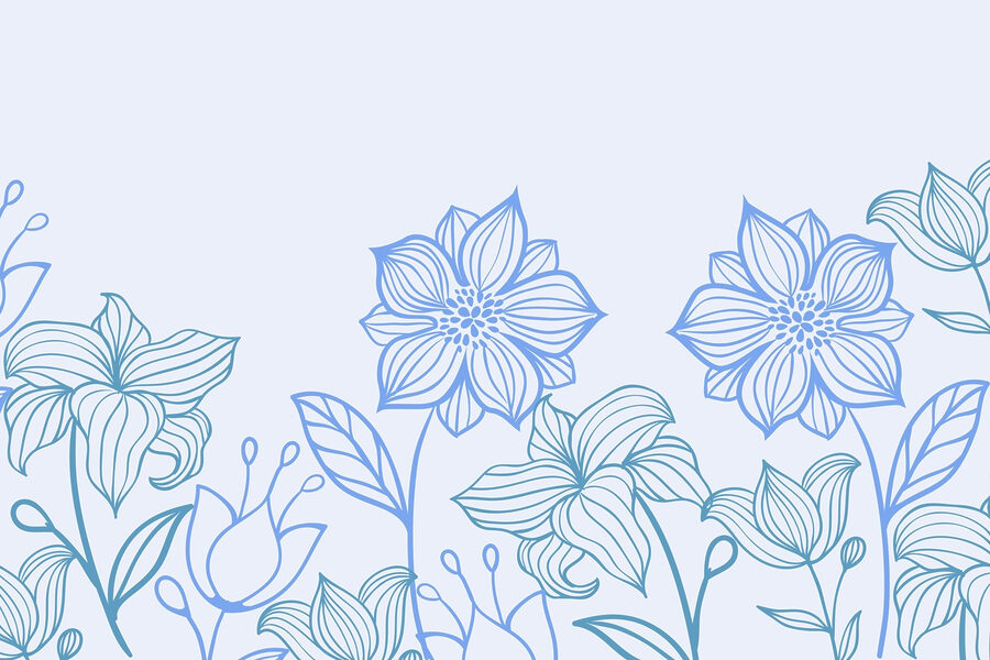 Linie von Blumen mit Blättern