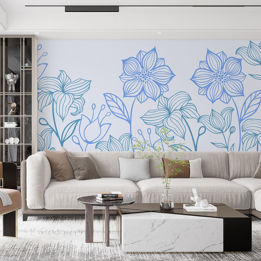 Linie von Blumen mit Blättern