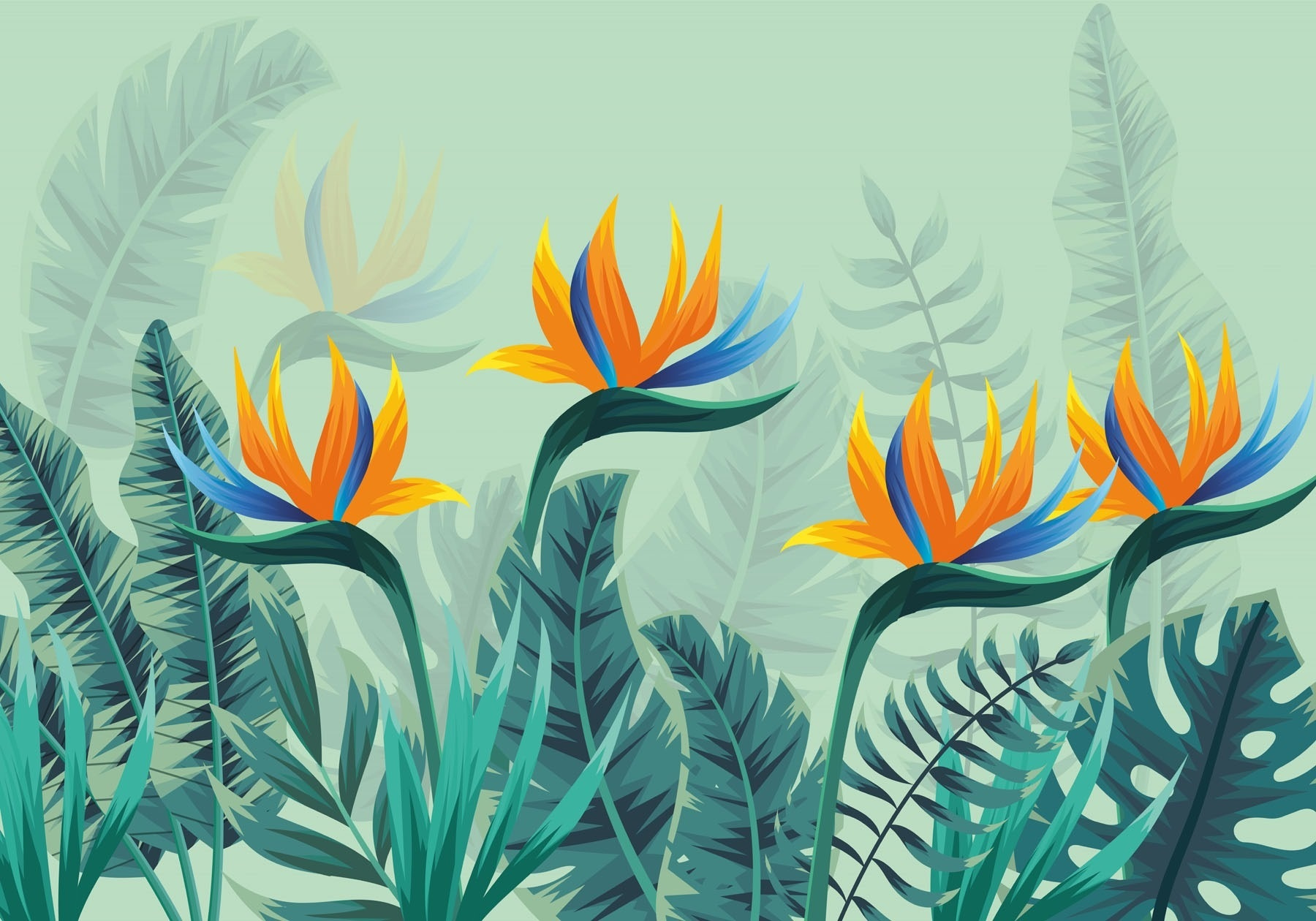 Group of flowers and leaves