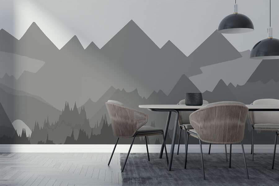 Graue Berge mit Bäumen