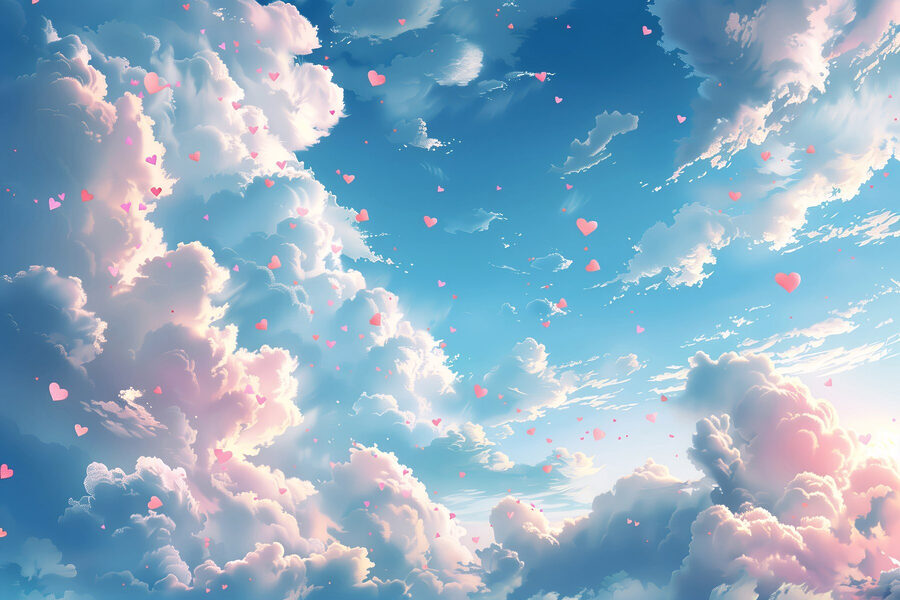 Wandbilder Blauer Himmel mit Wolken und rosa Herzen – Bild 14