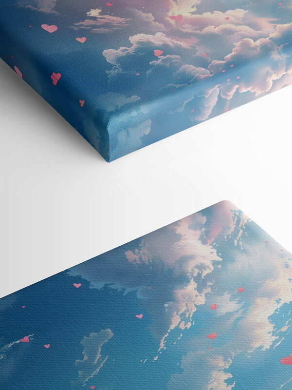 Blauer Himmel mit Wolken und rosa Herzen Blauer Himmel mit Wolken und rosa Herzen