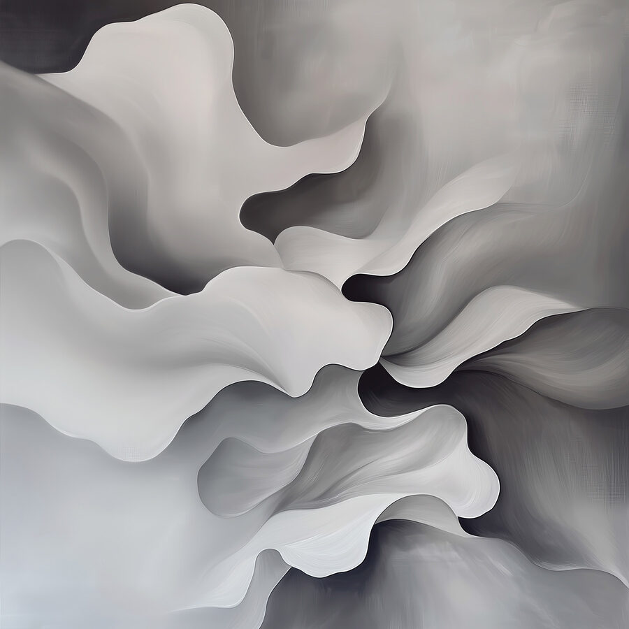 Abstrakte Kunst in Weiß und Grau