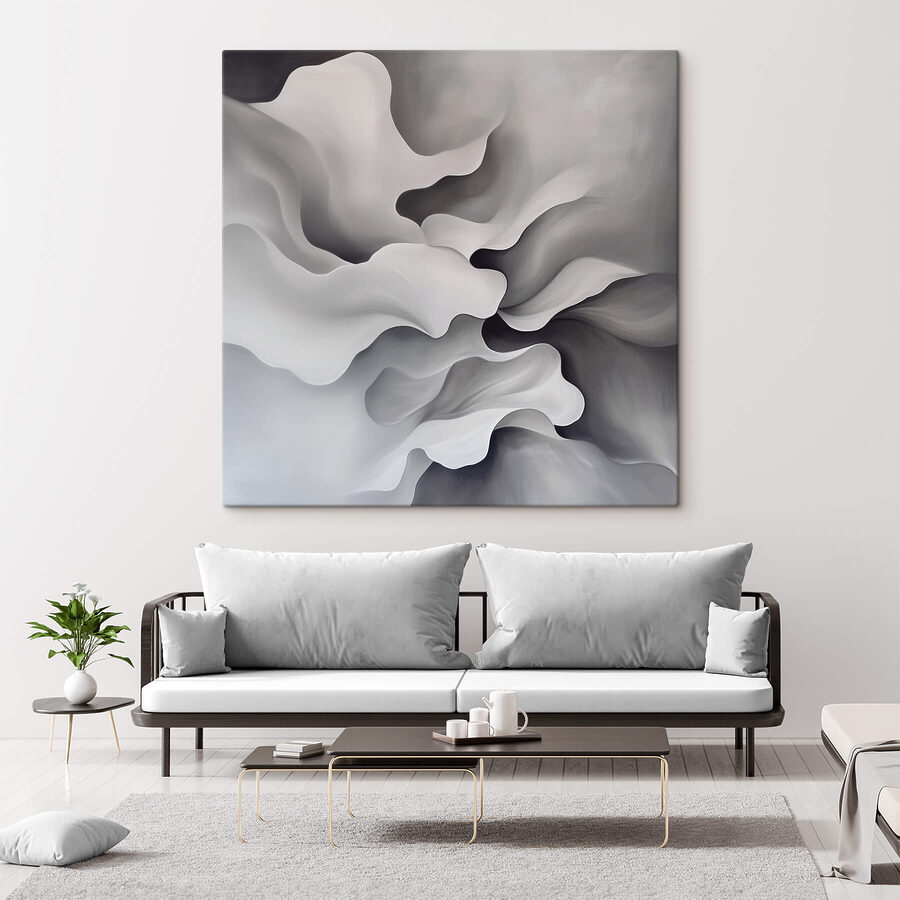 Abstrakte Kunst in Weiß und Grau