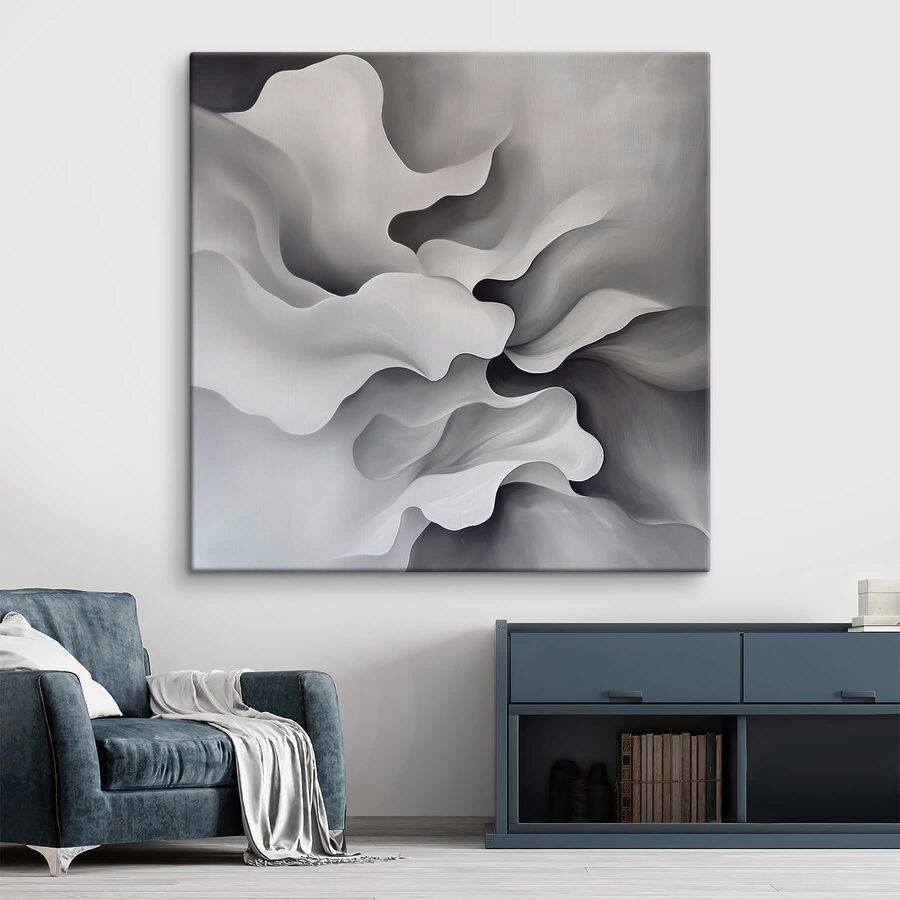 Abstrakte Kunst in Weiß und Grau