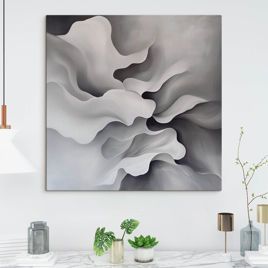 Abstrakte Kunst in Weiß und Grau