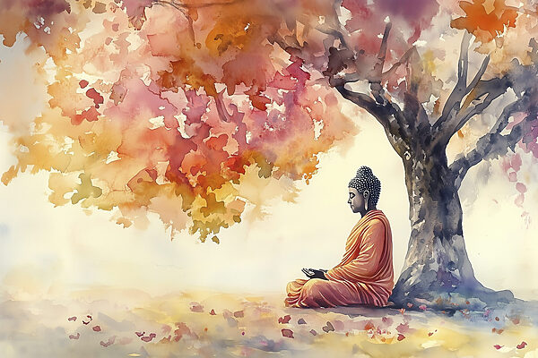 Watercolor painting of a person sitting under a tree