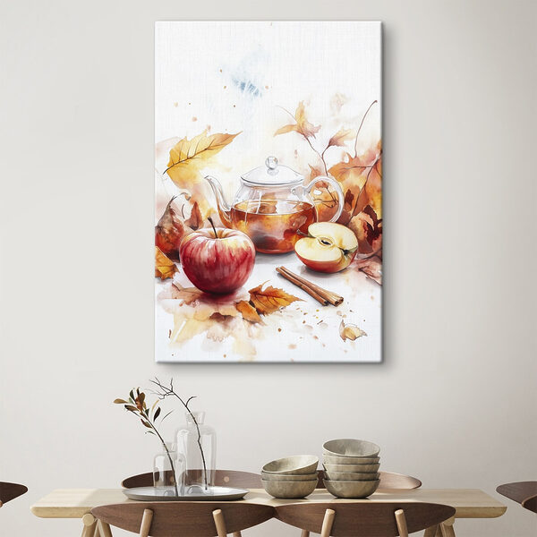 Aquarellmalerei einer Teekanne und Äpfel Aquarellmalerei einer Teekanne und Äpfel