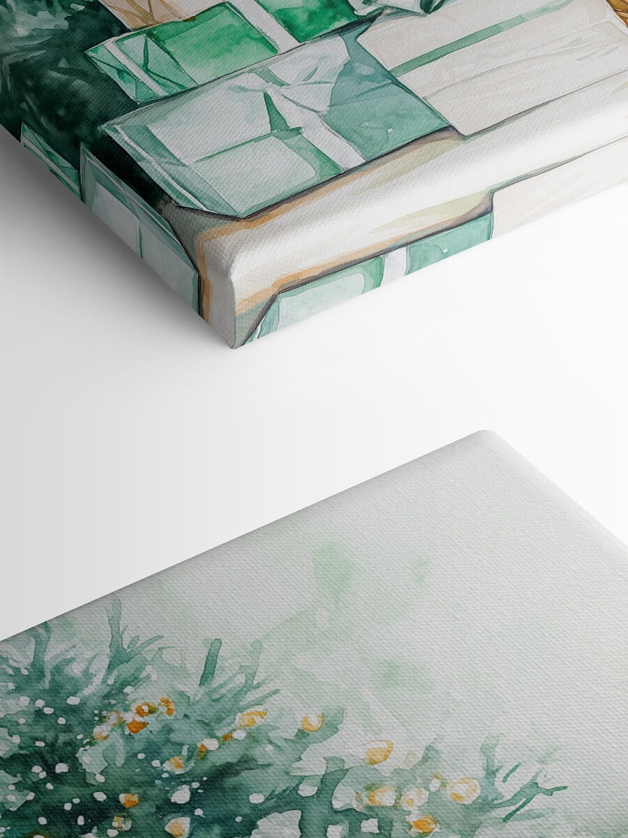 Aquarell von Geschenken unter einem Baum Aquarell von Geschenken unter einem Baum