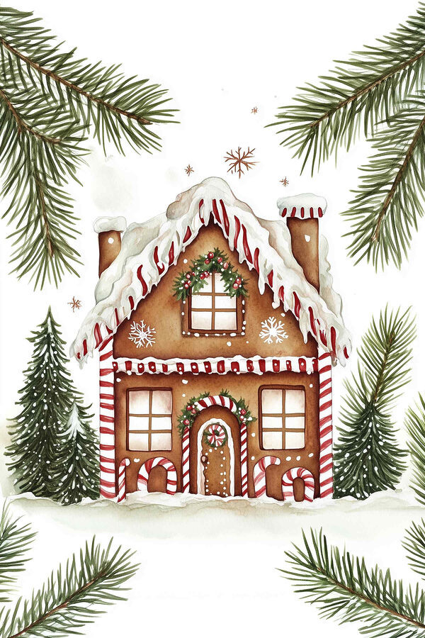 Lebkuchenhaus mit Schnee darauf Lebkuchenhaus mit Schnee darauf