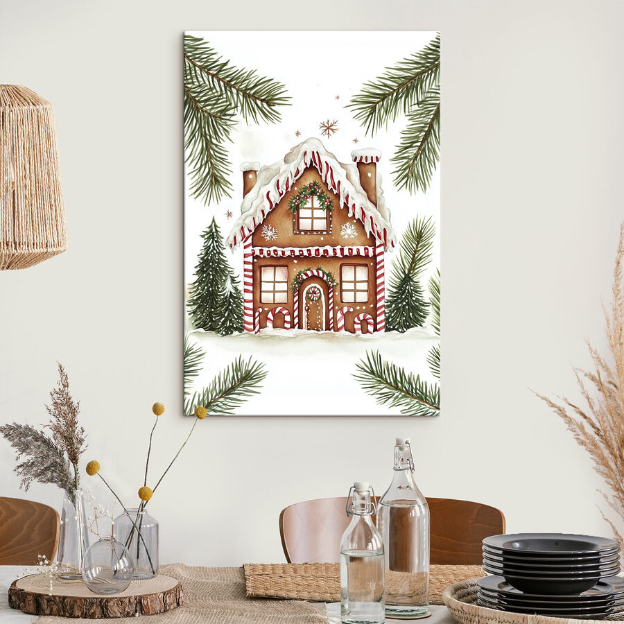 Lebkuchenhaus mit Schnee darauf