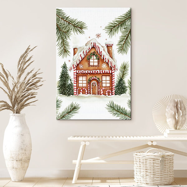 Lebkuchenhaus mit Schnee darauf Lebkuchenhaus mit Schnee darauf
