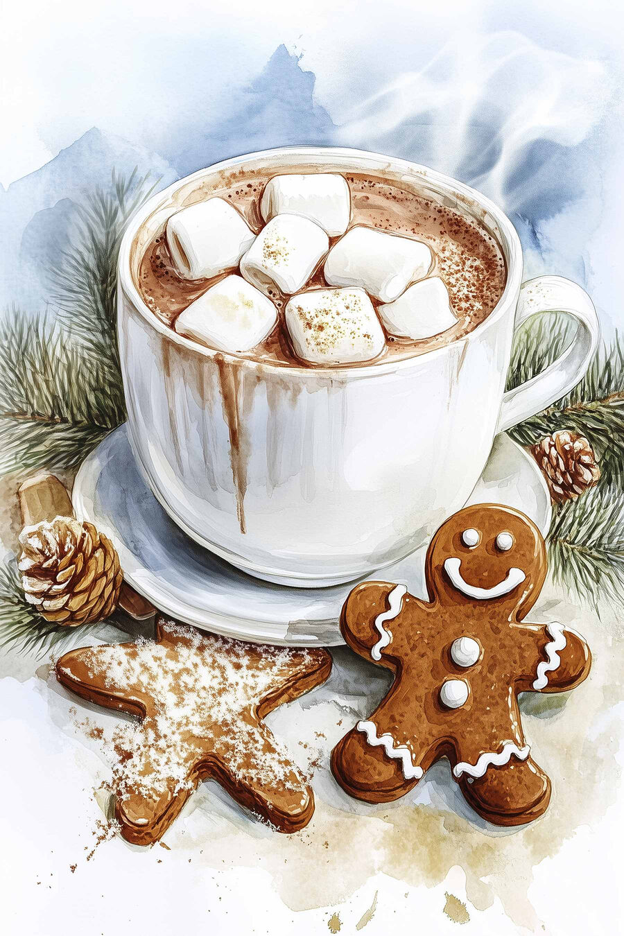Tasse heiße Schokolade mit Marshmallows und Lebkuchengebäck