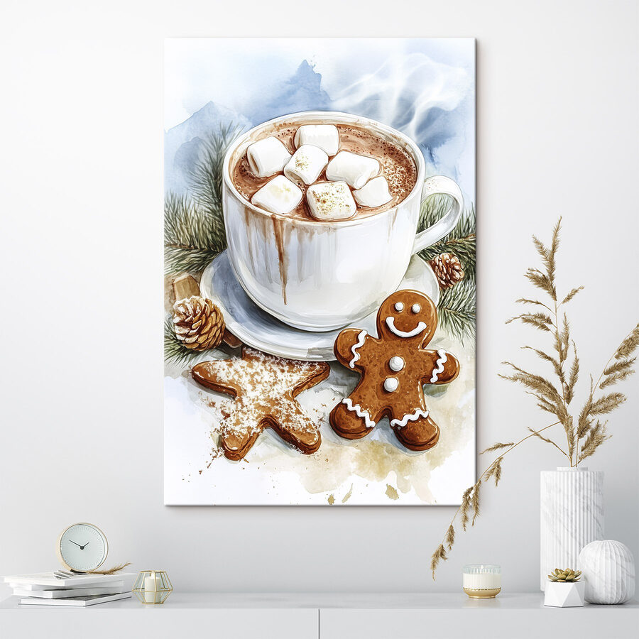 Tasse heiße Schokolade mit Marshmallows und Lebkuchengebäck