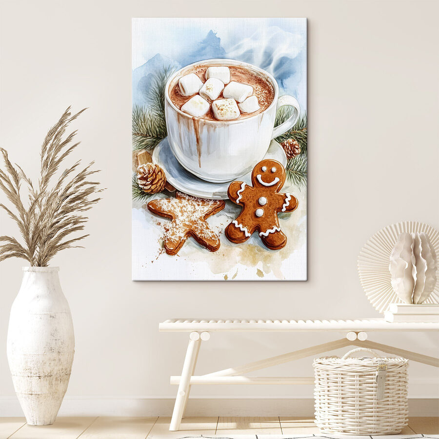 Tasse heiße Schokolade mit Marshmallows und Lebkuchengebäck