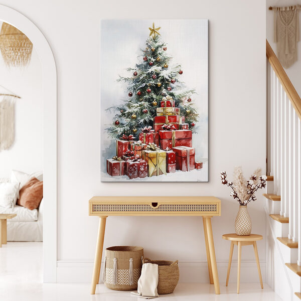 Aquarell von Geschenken unter einem Weihnachtsbaum Aquarell von Geschenken unter einem Weihnachtsbaum
