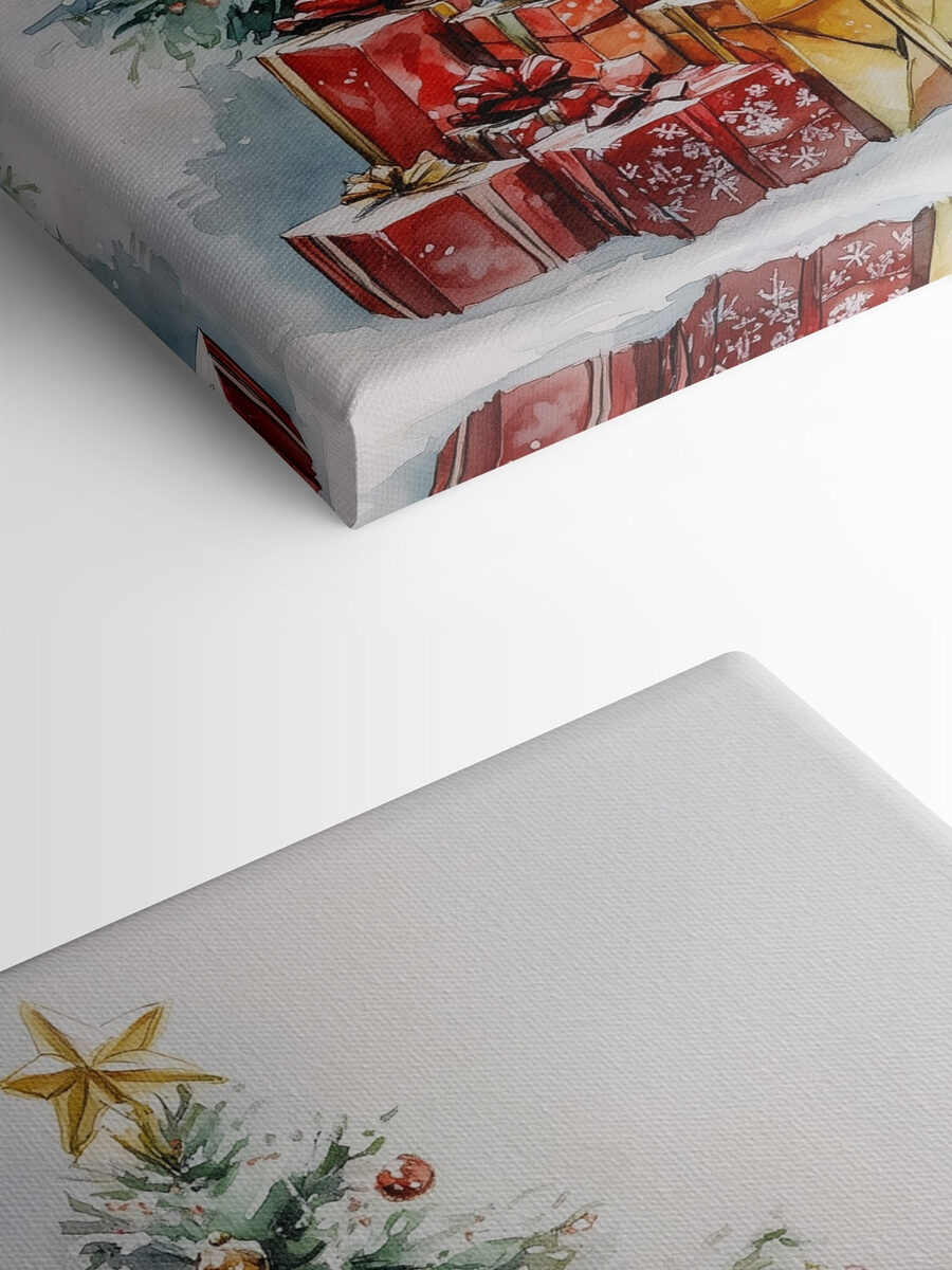 Aquarell von Geschenken unter einem Weihnachtsbaum