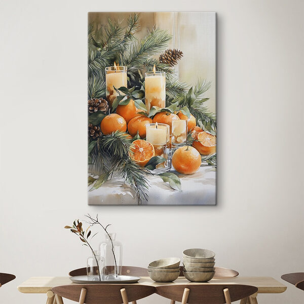 Malerei von Orangen und Kerzen Malerei von Orangen und Kerzen